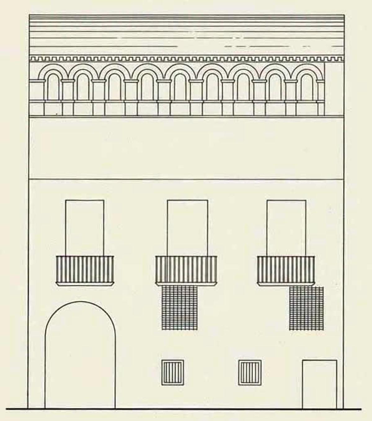 El plano de la fachada original según se conserva en el archivo municipal de Zaragoza.