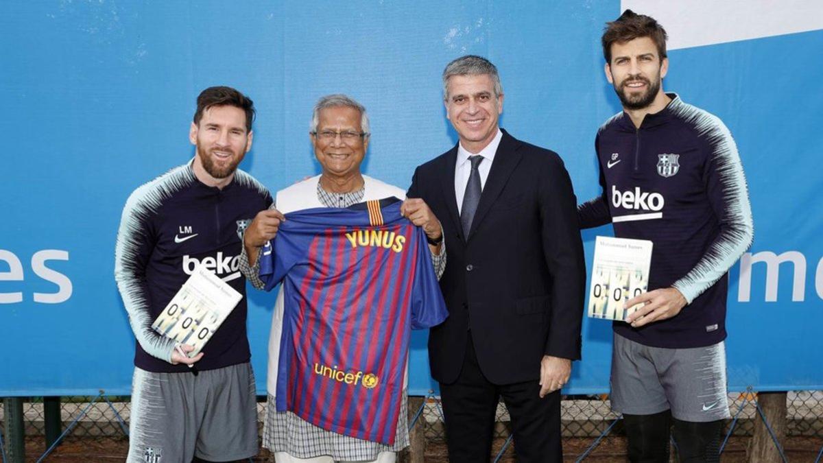 Muhammad Yunus presenció 'in situ' el entrenamiento del Barça