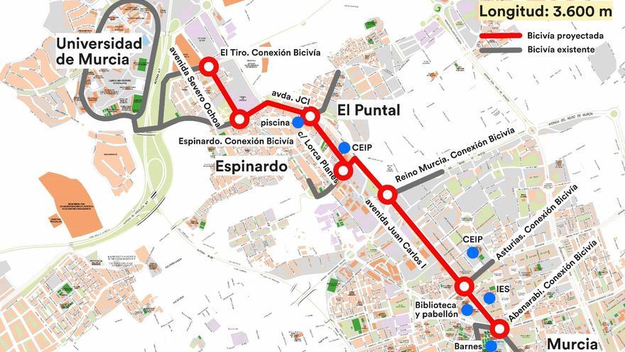 Un nuevo carril bici unirá el Campus de Espinardo con el centro de Murcia en 2023