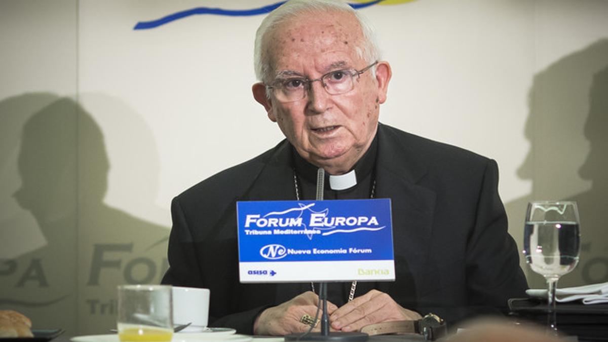 Cañizares, arzobispo de Valencia, durante su intervención en el Fórum Europa Tribuna Mediterránea, este miércoles.