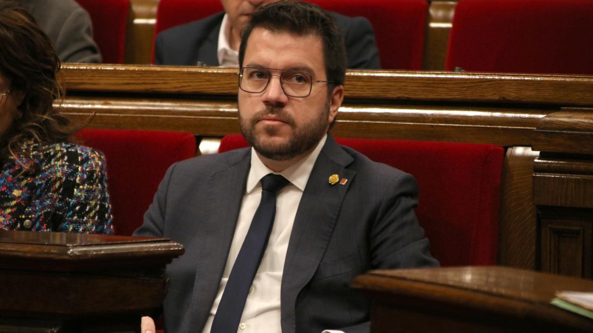 El president de la Generalitat, Pere Aragonès, este miércoles en el Parlament.