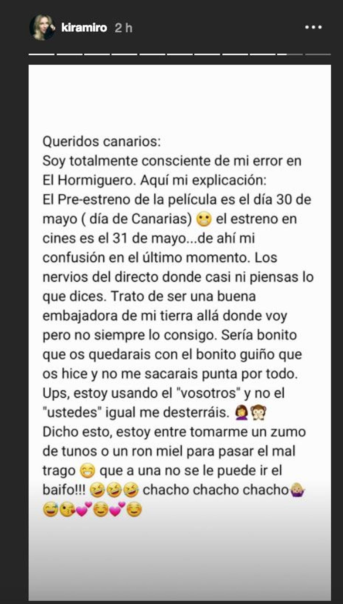 El comunicado de Kira Miró en Instagram