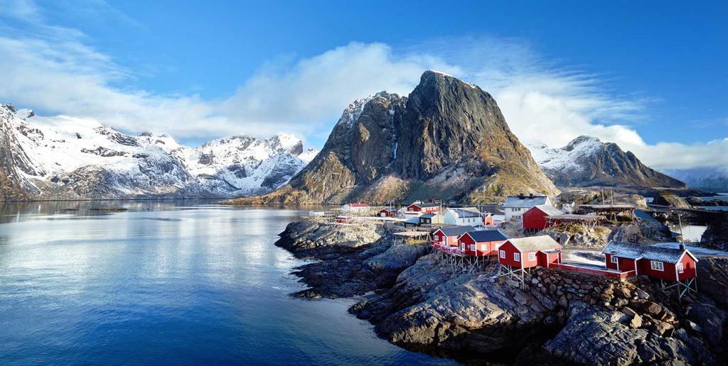Fishing huts at spring day - Reine, Lofoten islands, Norway