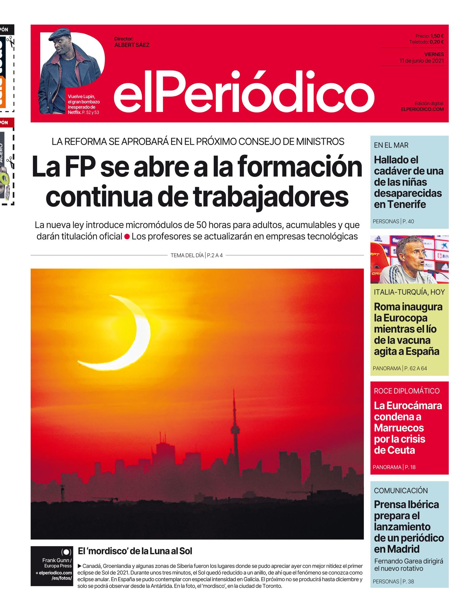 La portada de EL PERIÓDICO del 11 de junio de 2021