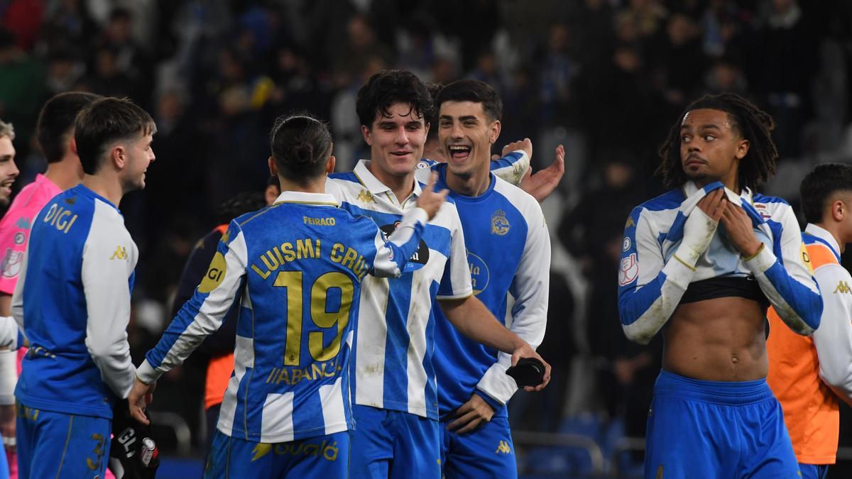 El Deportivo celebra el triunfo contra el Mallorca en la última eliminatoria de Copa del Rey.
