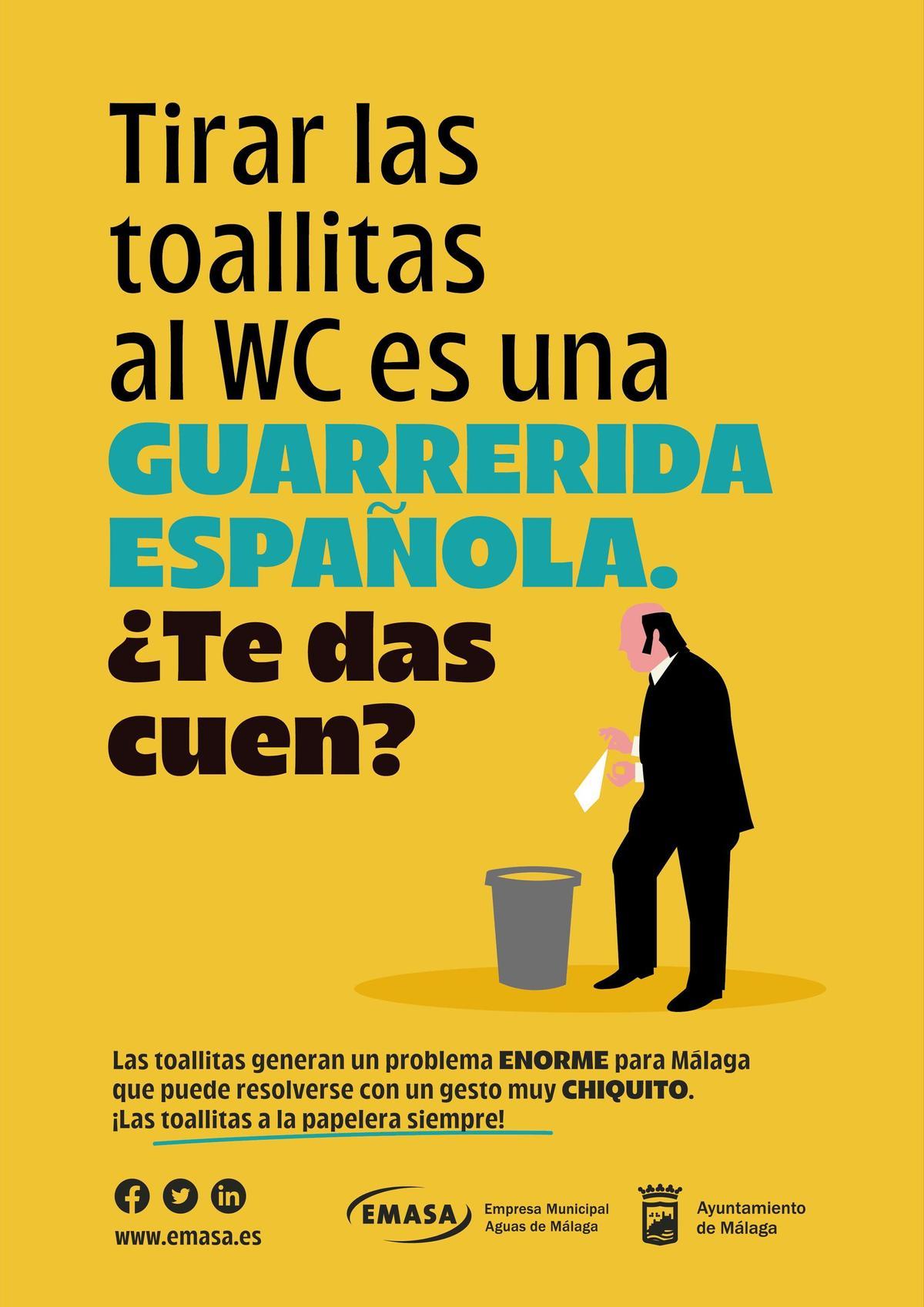 Cartel de la campaña municipal '¡Las toallitas, a la papelera siempre!’