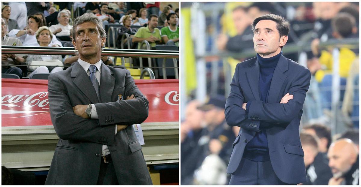 Manuel Pellegrini (i) como técnico ‘groguet’ en la 2007/08 y Marcelino (d), actual entrenador del Villarreal.