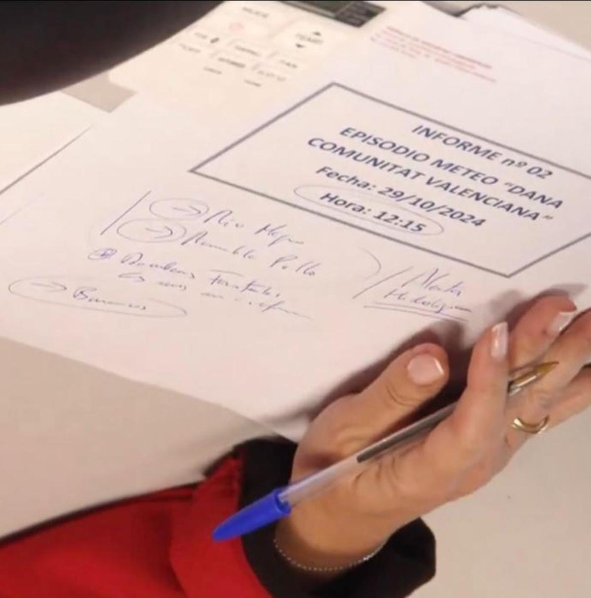 Anotaciones de Pradas a las 12.30 horas de la mañana del 29-O. / Levante-EMV