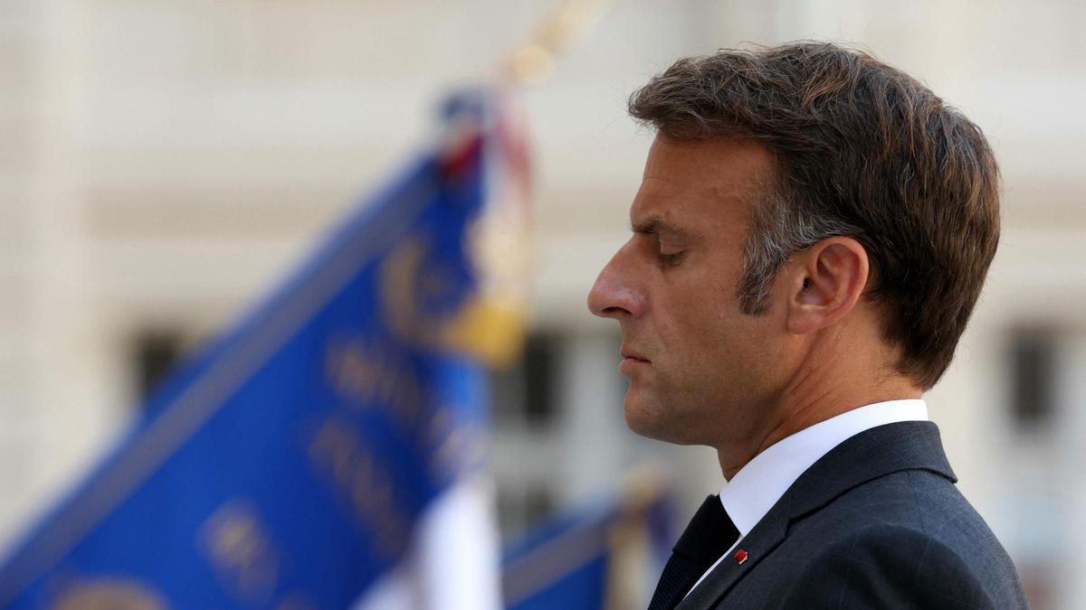 El presidente francés, Emmanuel Macron, esta semana, en el acto conmemorativo del 80 aniversario de la liberación de París en la Segunda Guerra Mundial.