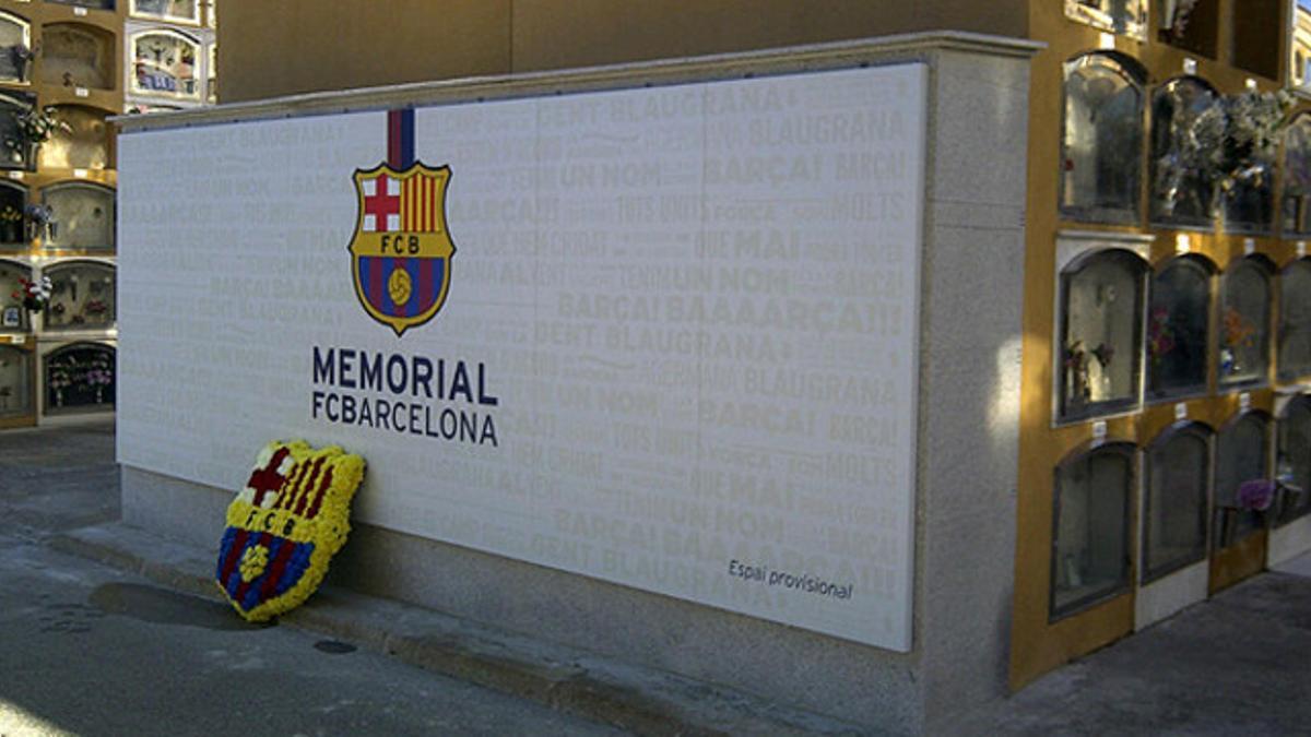 El espacio provisional del columbario del Barça en el cementerio de Les Corts.