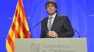 El ’president’ Puigdemont en la rueda de prensa de presentación del plan de Govern.