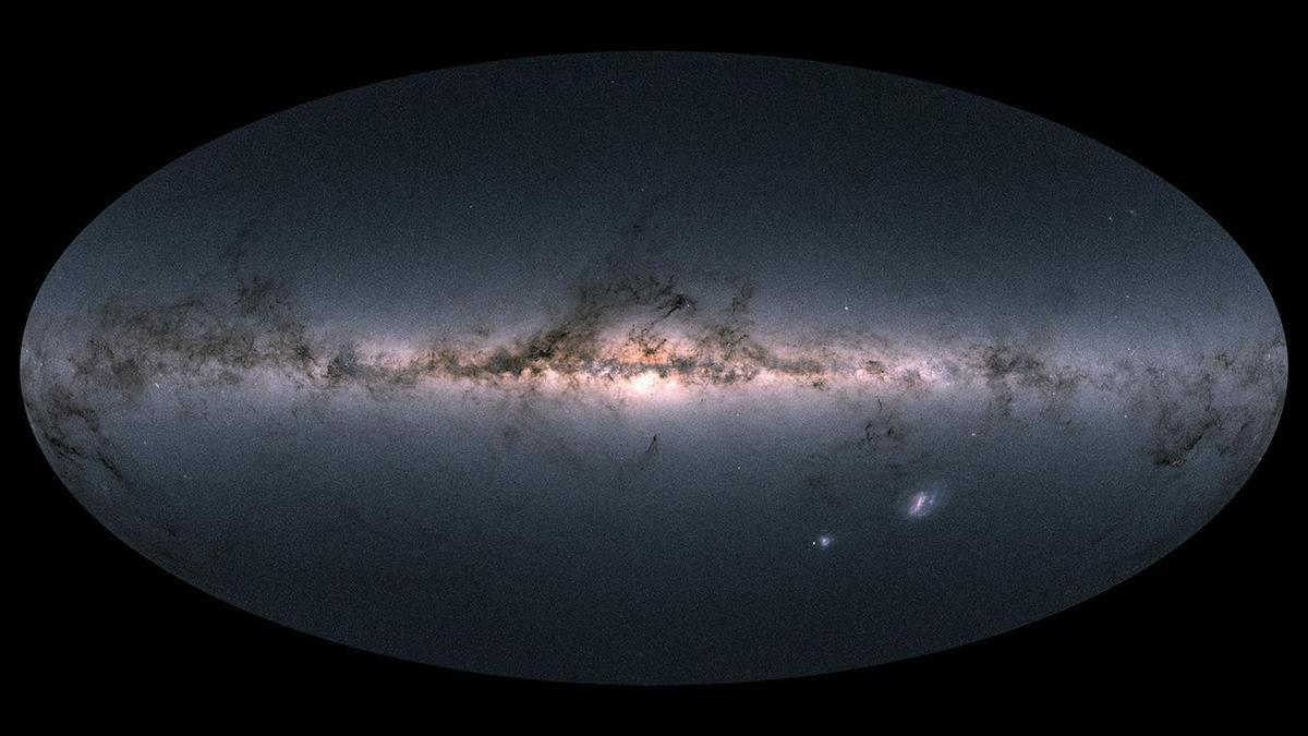 La Gran Nube de Magallanes (LMC) puede apreciarse en la esquina inferior derecha de esta imagen de la Vía Láctea, vista por el satélite Gaia de la Agencia Espacial Europea (ESA).