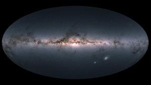 La Gran Nube de Magallanes (LMC) puede apreciarse en la esquina inferior derecha de esta imagen de la Vía Láctea, vista por el satélite Gaia de la Agencia Espacial Europea (ESA).