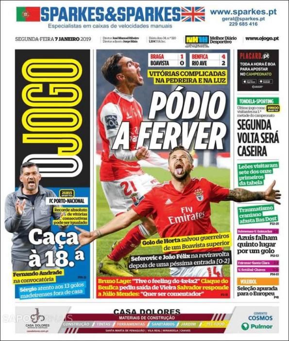 Portada O JOGO lunes 7 de enero 2018