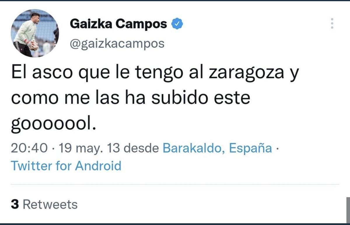 El tuit de Gaizka Campos en mayo de 2013.
