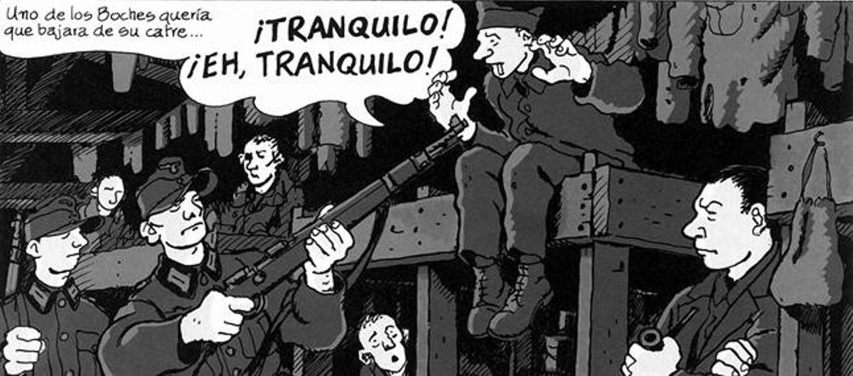 PARE I FILL 3René Tardi i el seu número de pres, el 1944; al costat, el seu fill Jacques (el 2010, a Barcelona), que s’autoretrata de nen amb ell (a dalt) al còmic.