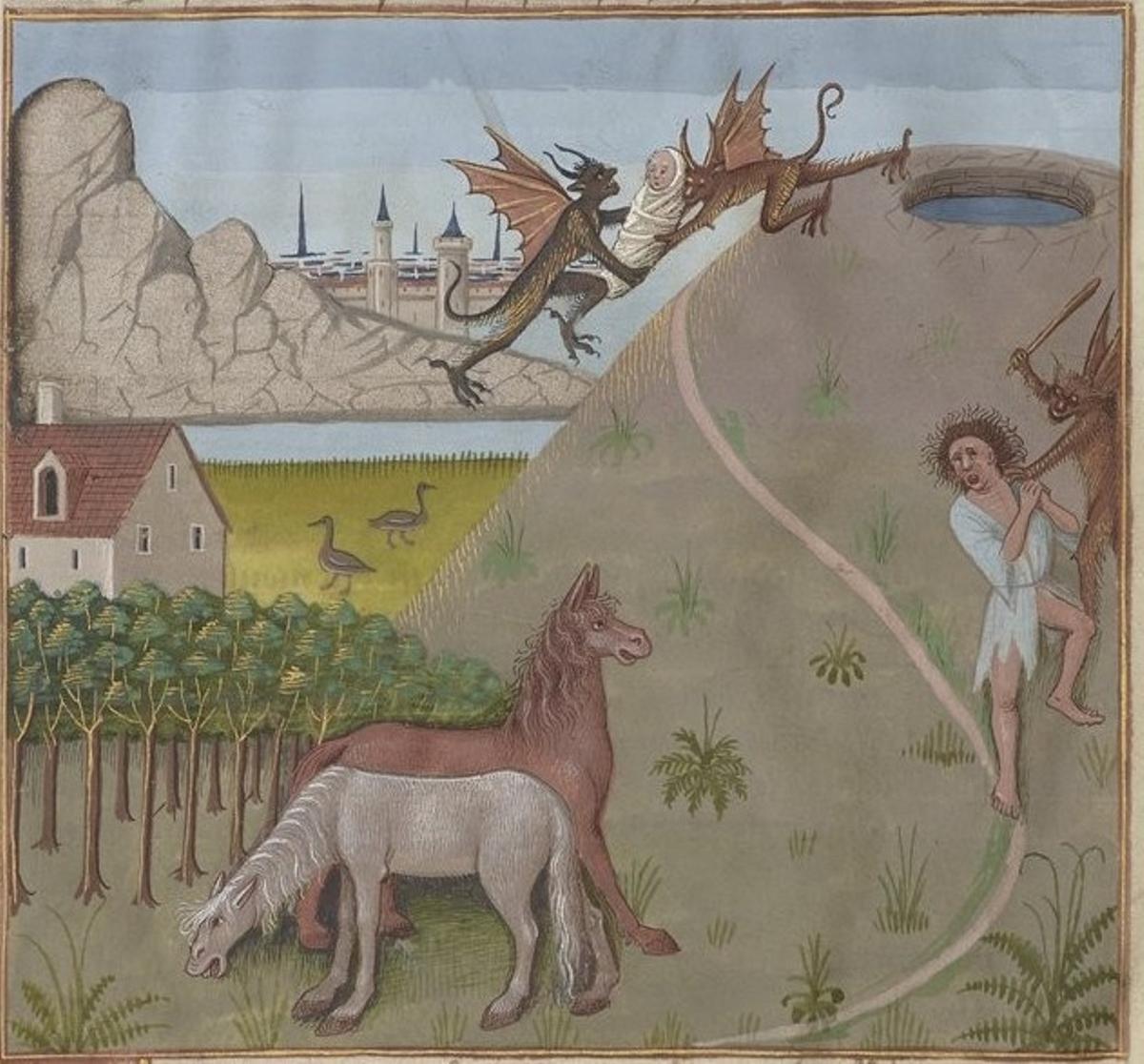 A l’exemplar més tardà (conservat a la biblioteca nacional de França, París), de finals del segle XV, la representació és diferent i s’ha volgut recrear l’aspecte de roca de sal de la muntanya