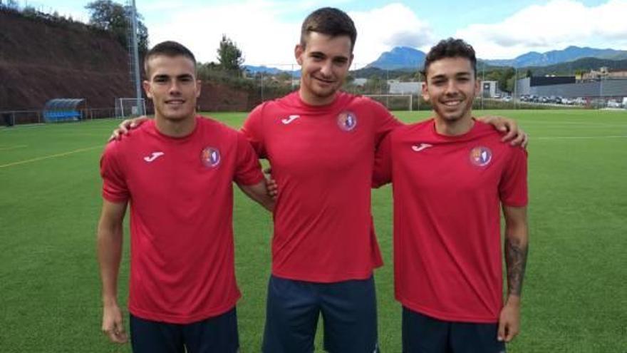 Pep Chavarría, Lluís Aspar i Alfredo ahir després de l&#039;entrenament de l&#039;equip garrotxí.