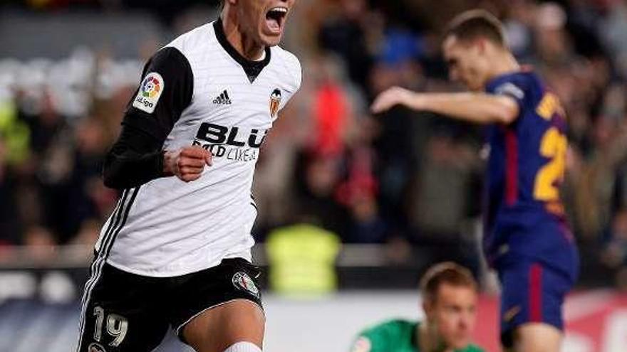 Rodrigo Moreno celebra un gol de la temporada pasada. // Efe