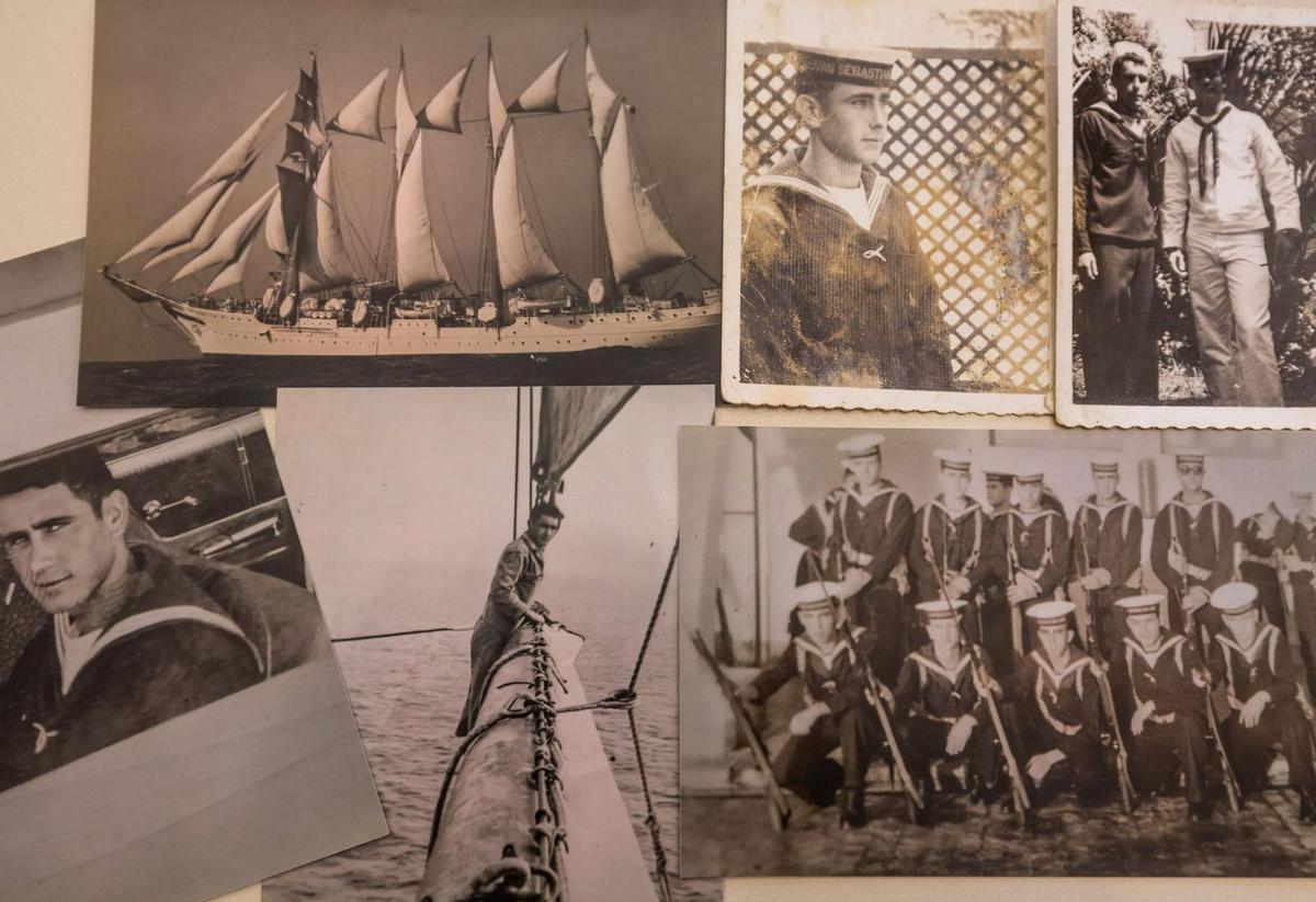 Distintas imágenes del marinero durante sus viajes a bordo del ‘Elcano’, en 1966 y 1967. | VICENT MARÍ
