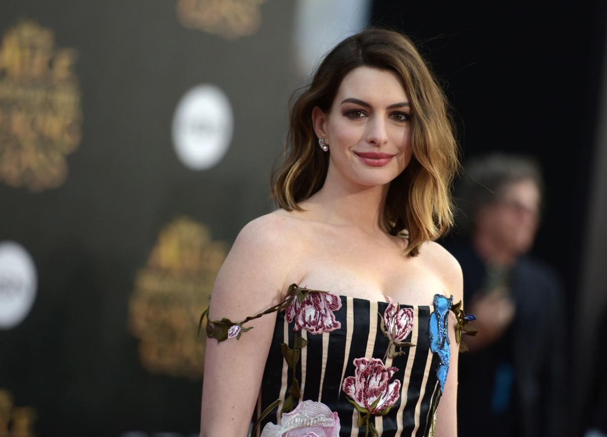 Actress Anne Hathaway at the premiere of Alice Through the Looking Glass on Monday, May 23, 2016, in Los Angeles.