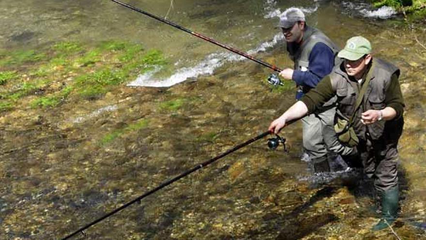 Pescadores de la zona de Barcia-Lalín echan sus cañas al río.  // Bernabé/Javier Lalín