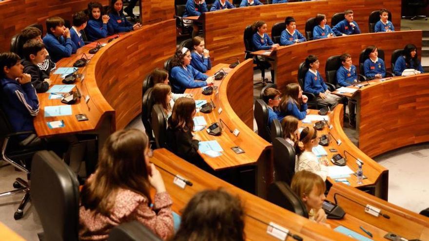 El hemiciclo de la Junta General, durante el Pleno infantil.