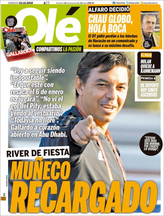 Portada OLÉ sábado 22 diciembre 2018