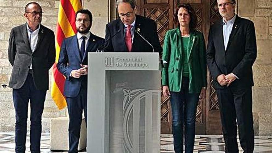 El president Torra i el vicepresident Aragonès amb els alcaldes de Girona, Lleida i Tarragona