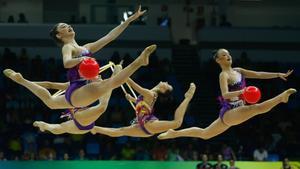 La rutina española en la categoría de gimnasia rí­tmica por equipos