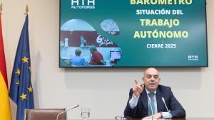 El presidente de ATA, Lorenzo Amor, durante una rueda de prensa, en la sede de la CEOE, a 12 de enero de 2026, en Madrid (España). Durante su comparecencia ha presentado el Barómetro de ATA correspondiente al cierre de 2025.