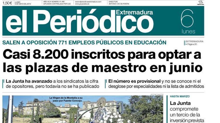 Esta es la portada de EL PERIÓDICO EXTREMADURA correspondiente al día 6 de mayo del 2019