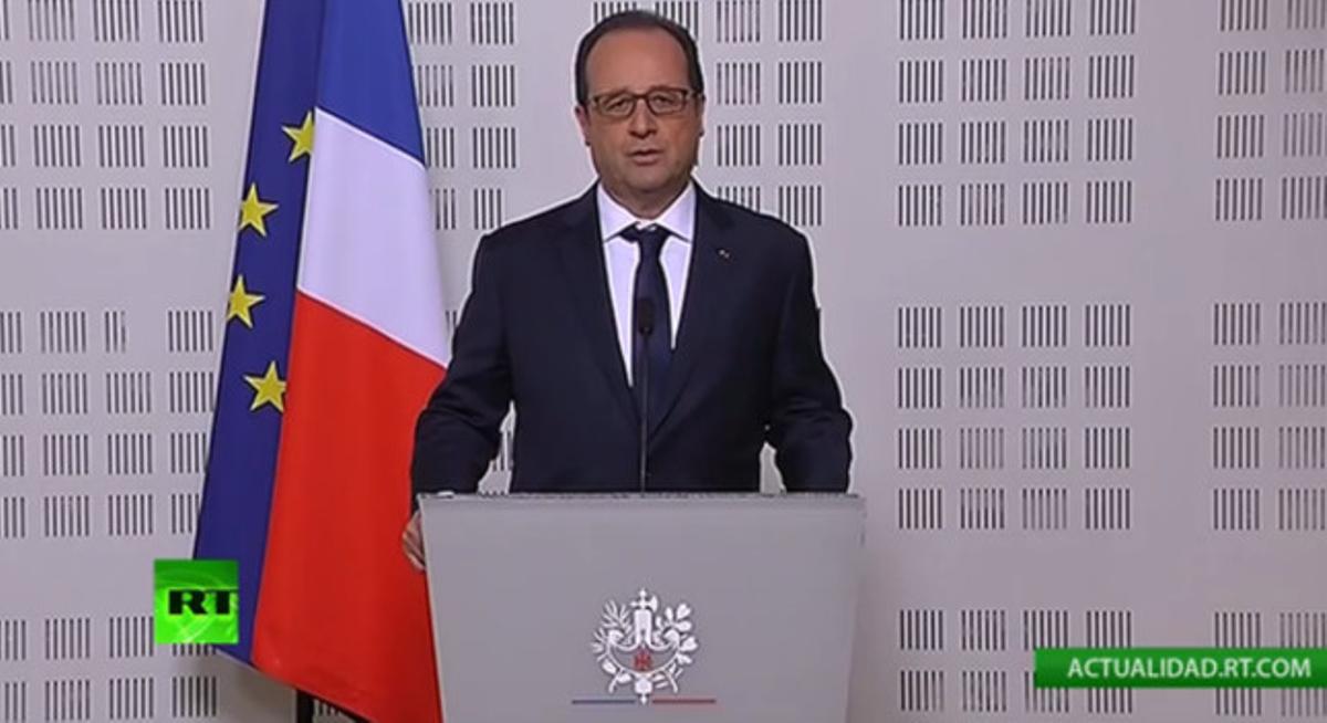 François Hollande en la seva compareixença a l’Elisi.  