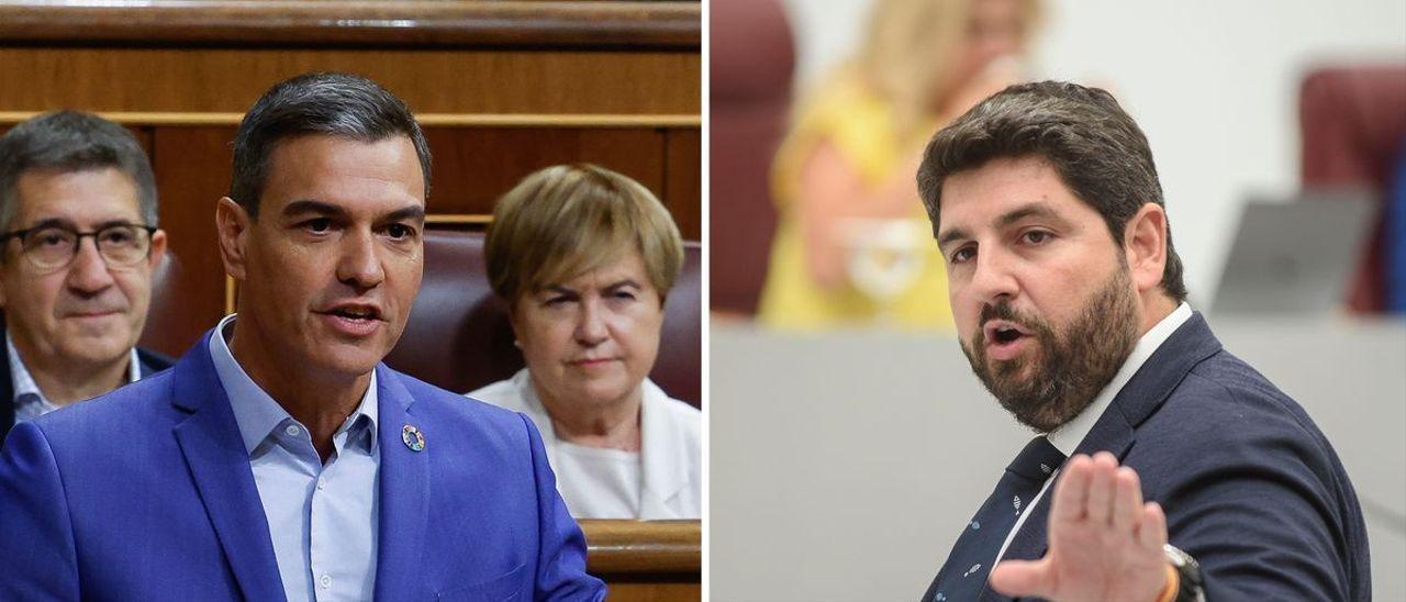 Pedro Sánchez (i) y Fernando Lopez Miras.