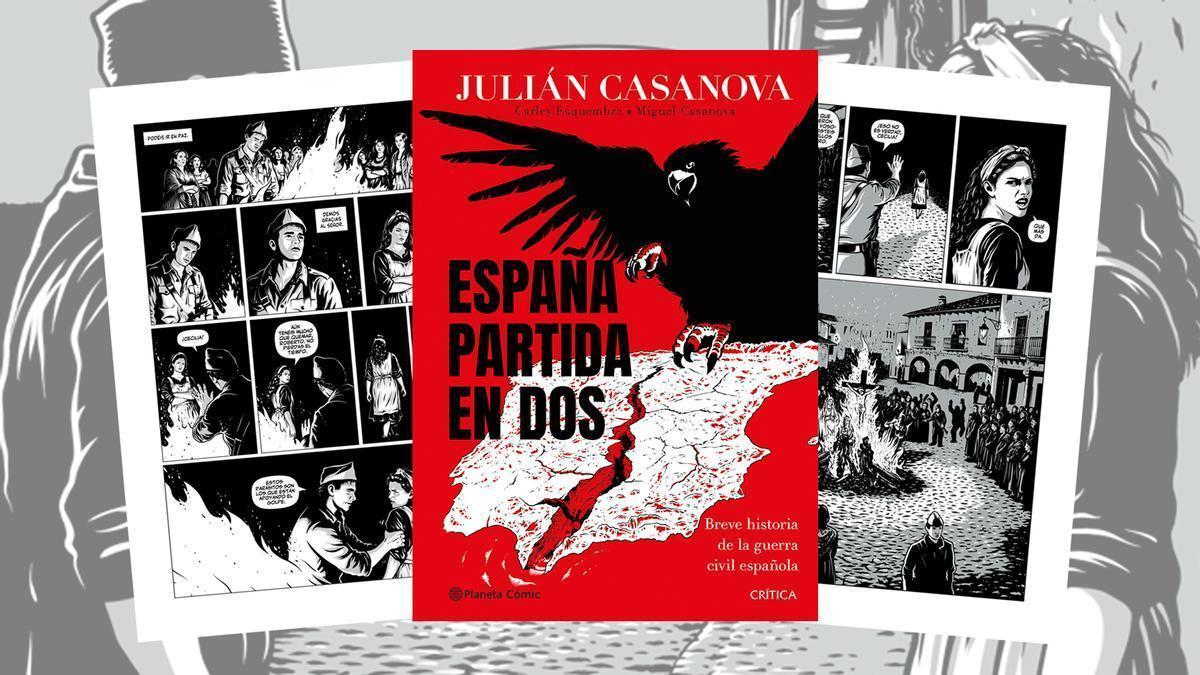 La portada del cómic, escrito por Julián Casanova, guionizado por Miguel Casanova e ilustrado (todo en blanco y negro) por Carlos Esquembre.
