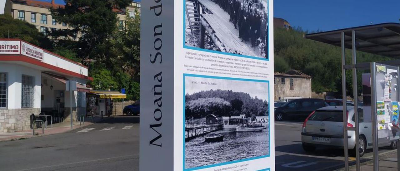 El nuevo monolito con fotos antiguas en el muelle de pasaje.   | // G.N.