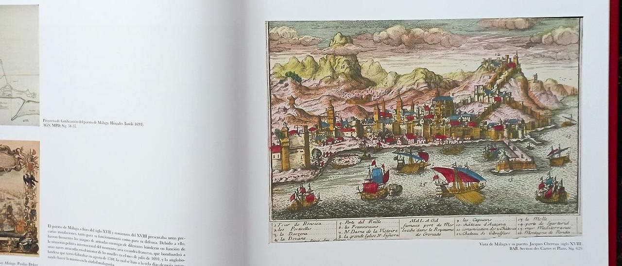 Vista de Málaga y su puerto, del cartógrafo francés Jacques Chereau, el documento localizado por Francisco Cabrera y publicado en 'Monumenta Cartographica Malacitana'