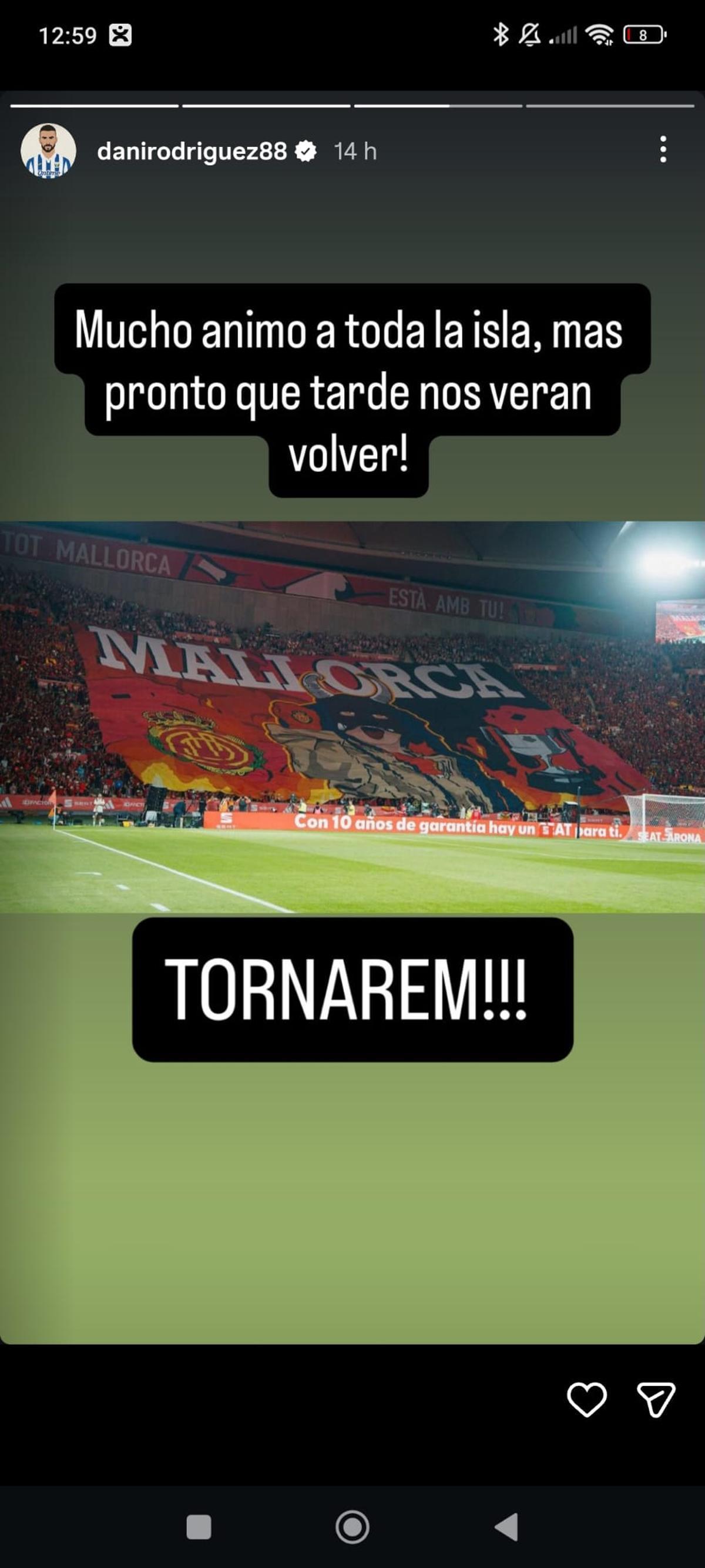 Dani Rodríguez envía un mensaje de ánimo a la afición del Mallorca.