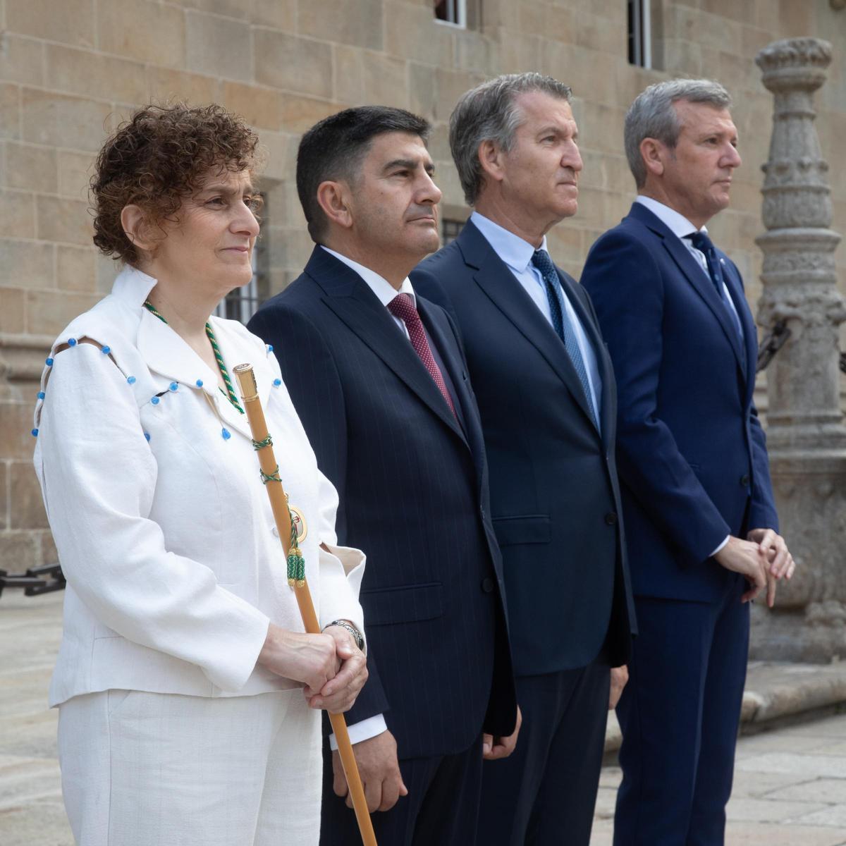 La alcaldesa, Goretti Sanmartín, junto a Pedro Blanco, Alberto Núñez Feijóo y Alfonso Rueda