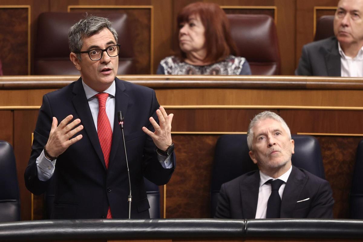 El ministro de la Presidencia y Justicia, Félix Bolaños, en una sesión de control al Gobierno  en el Congreso.