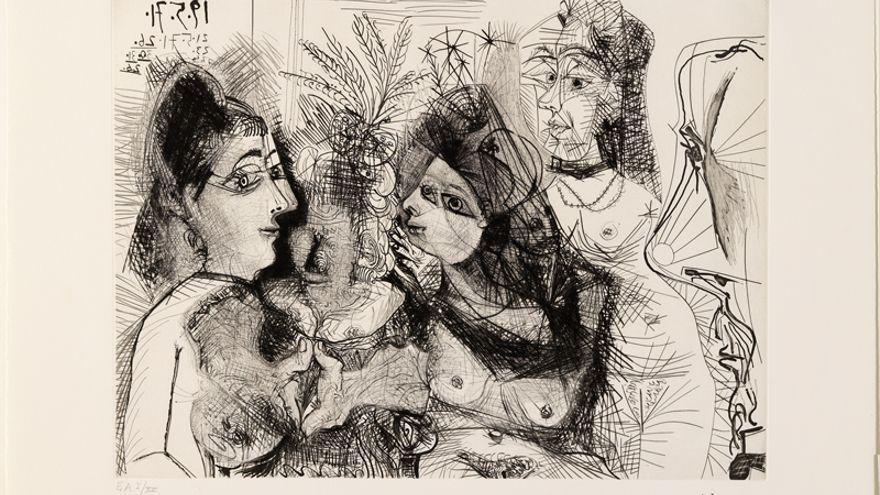 &#039;Burdel. Murmuraciones. Perfil de Degas con la nariz fruncida&#039;, grabado de Picasso.