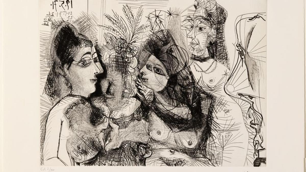 'Burdel. Murmuraciones. Perfil de Degas con la nariz fruncida', grabado de Picasso.