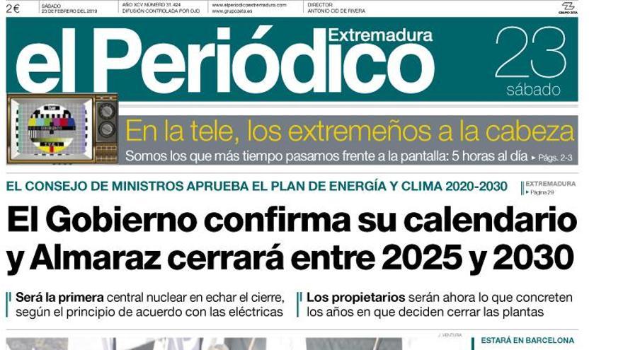 Esta es la portada de EL PERIÓDICO EXTREMADURA correspondiente al día 23 de febrero del 2019