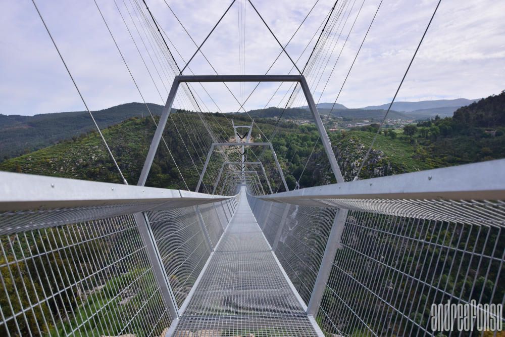 Diferentes vistas de la estructura suspendida 175 metros sobre el río Paiva. // André Afonso