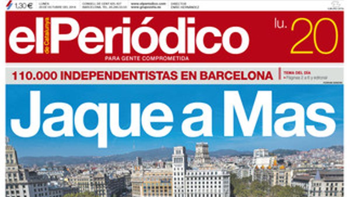 La portada de EL PERIÓDICO (20-10-2014).