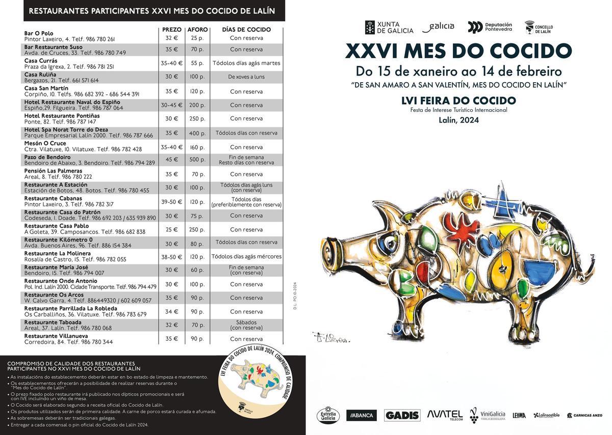 Restaurantes participantes en la XXVI edición del Mes do Cocido de Lalín.