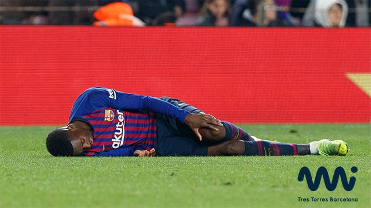 Dembélé se hizo daño en el tobillo y la rodilla y tuvo que pedir el cambio