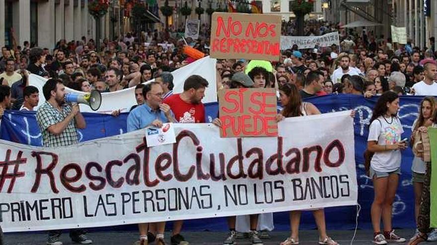 Una manifestación para exigir el rescate de los ciudadanos y pedir que pare el de los bancos. La protesta tuvo lugar el 18 de julio de 2013.