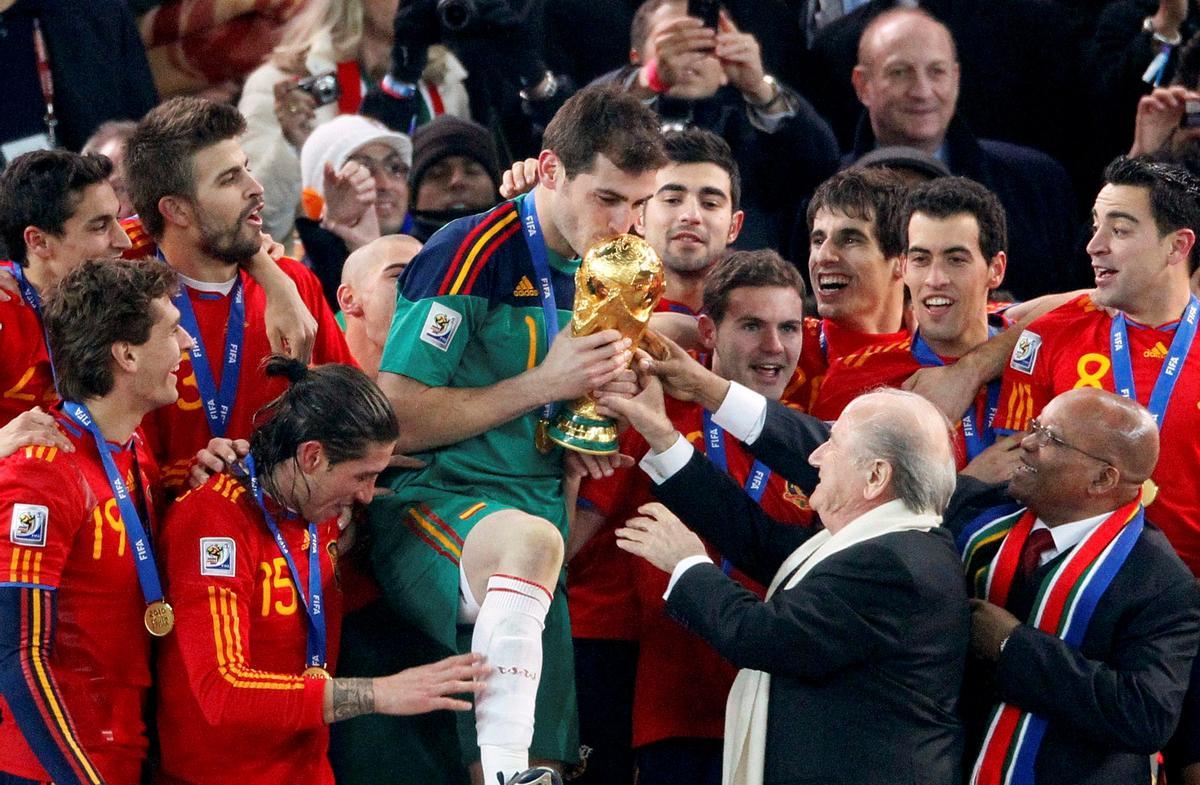 La selección española celebra la Copa del Mundo en 2010.