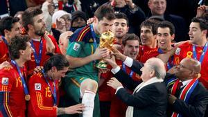 La selección española celebra la Copa del Mundo en 2010.